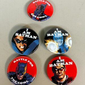 5PC SET DC COMICS I AM BATMAN BUTTON PINS VINTAGE VTG BATTLE FOR THE COWL